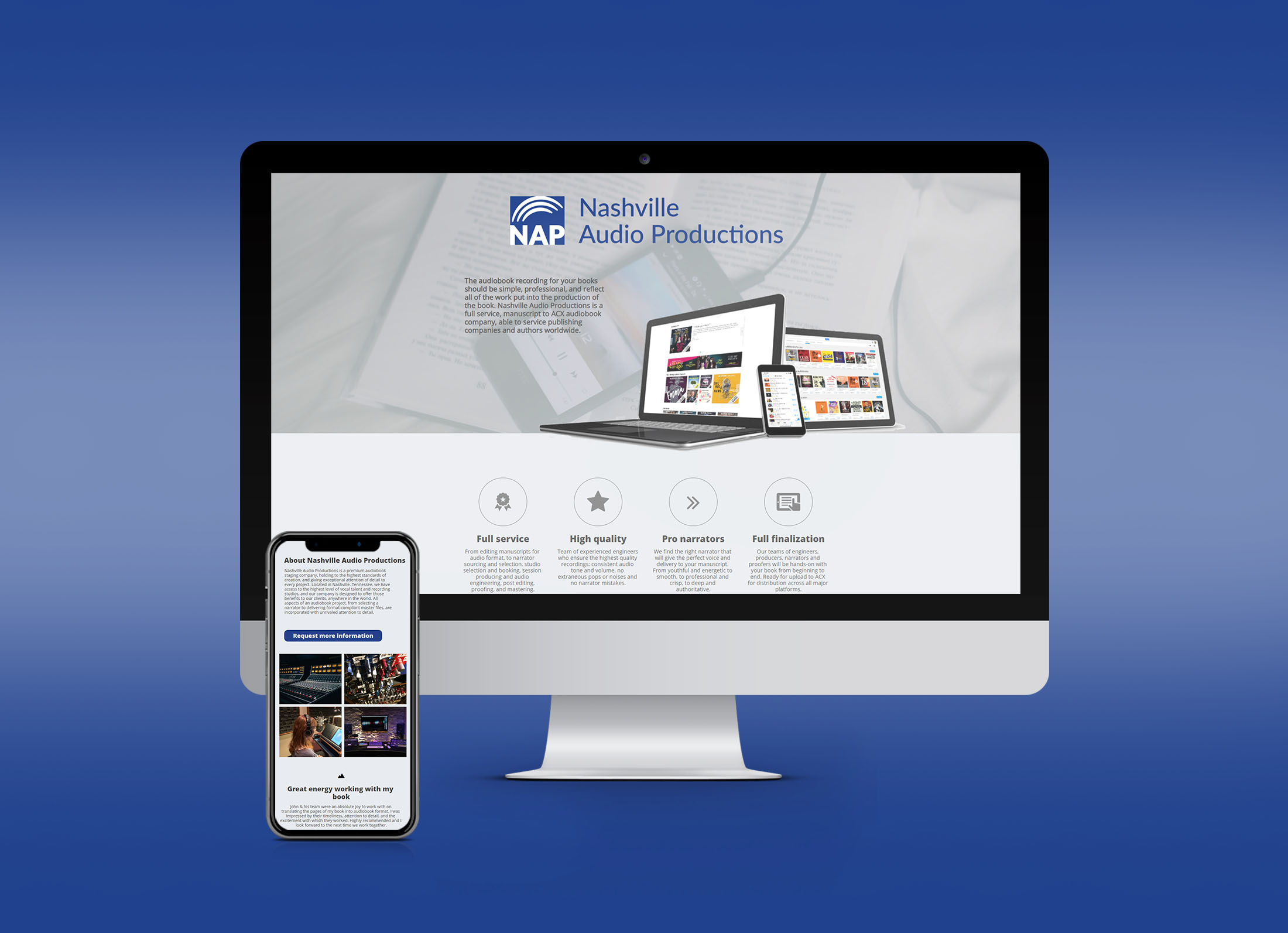 Nashville Audio Productions Website Desktop And Mobile Mockup Design